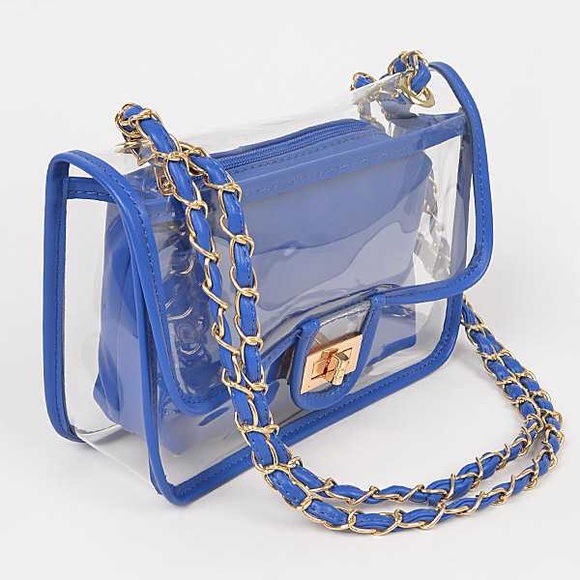 White & Clear Transparent Gold Accent Stadium Handbag - Picture 2 of 7